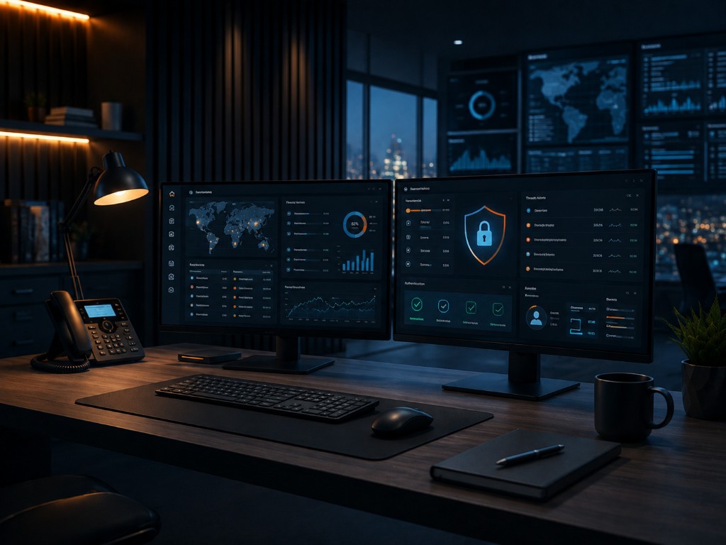 Cybersecurity monitoring dashboards with threat alerts and identity protection controls