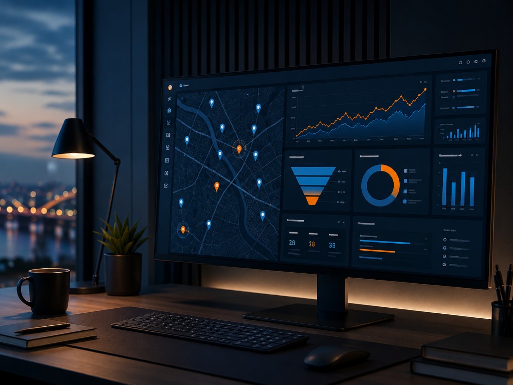 Marketing analytics dashboard showing campaign performance, lead generation, conversion tracking, and growth